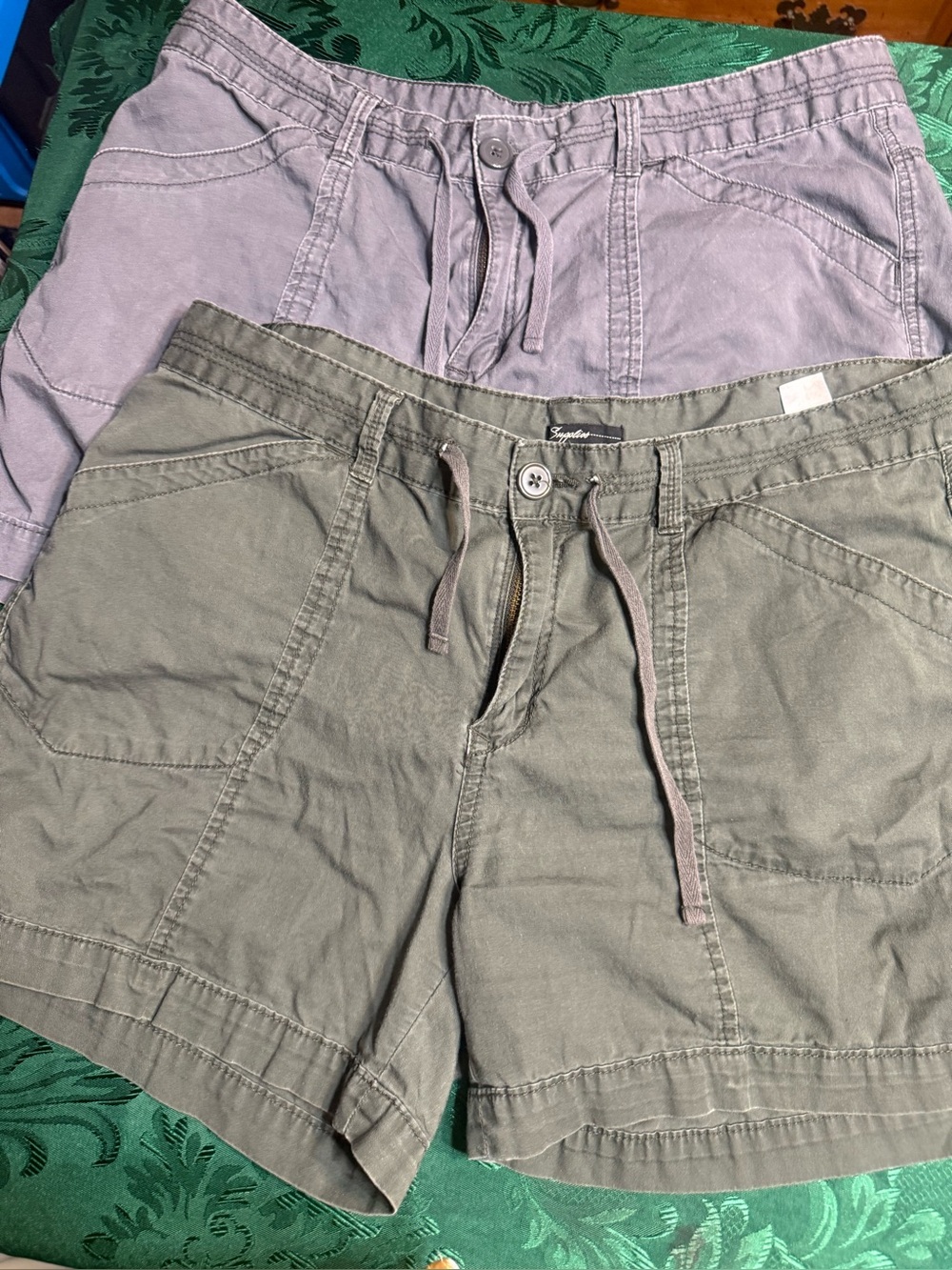 Supplies Relaxed Drawstring Women’s cargo Shorts - Olive and one grey bundle.
